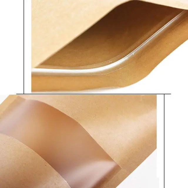 Alt view image 6 of 7 - 100 Count 7 x 10.25 Inch Kraft Paper Bags with Resealable Lock Seal Zipper &Transparent Window, Stand Up Food Bags