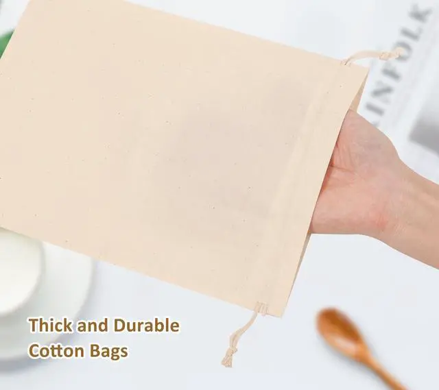 Alt view image 4 of 7 - 10PCS Cotton Storage Bags with Drawstrings, X-Large 14x17inch Multipurpose Canvas Fabric Bread Bags, Reusable Muslin Bulk Flour Sack Bags, Natural Potato Onion Storage Bags, Cloth Shoe Bags