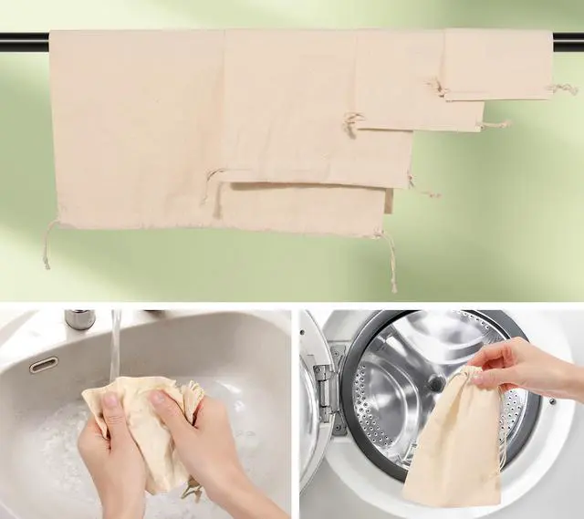 Alt view image 6 of 7 - 10PCS Cotton Storage Bags with Drawstrings, X-Large 14x17inch Multipurpose Canvas Fabric Bread Bags, Reusable Muslin Bulk Flour Sack Bags, Natural Potato Onion Storage Bags, Cloth Shoe Bags