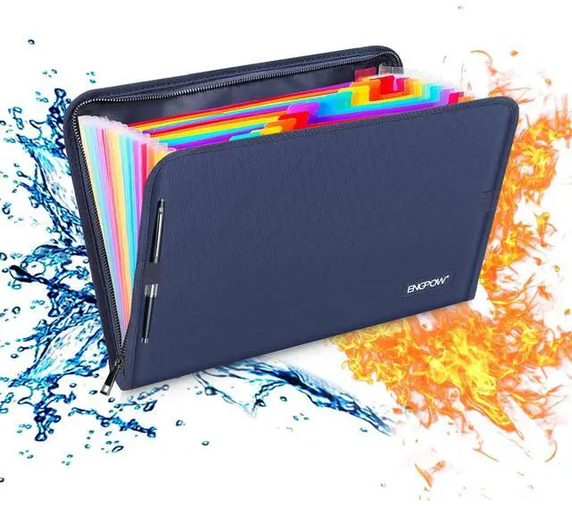 Main image of 13 Pocket Expanding File Folder,Fireproof Accordion File Folder Document Organizer with Zipper Closure,Portable Filing Organizer Safe with Colorful Tabs for A4/Letter Size Paper,Files(Blue)