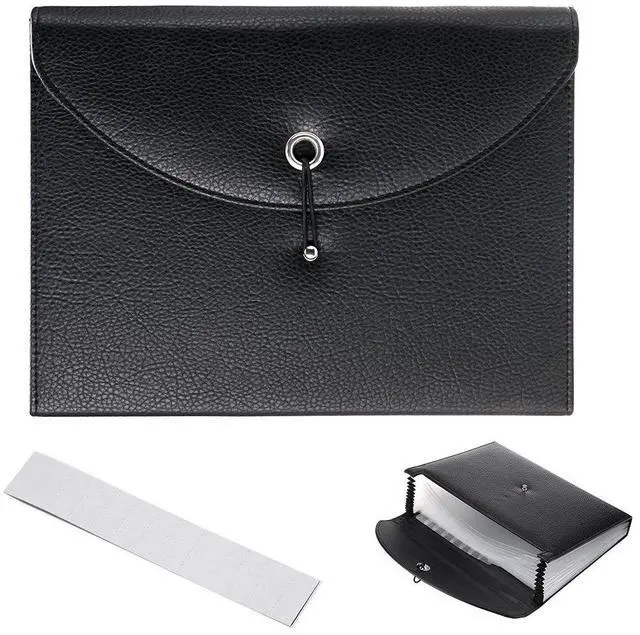 Main image of PU Leather Expanding File Folders-13 Pockets A4 Letter Size Paper File Folder Accordion Business Document Organizer with Fasteners and Tabs (Black)