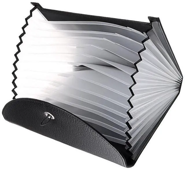 Alt view image 4 of 7 - PU Leather Expanding File Folders-13 Pockets A4 Letter Size Paper File Folder Accordion Business Document Organizer with Fasteners and Tabs (Black)