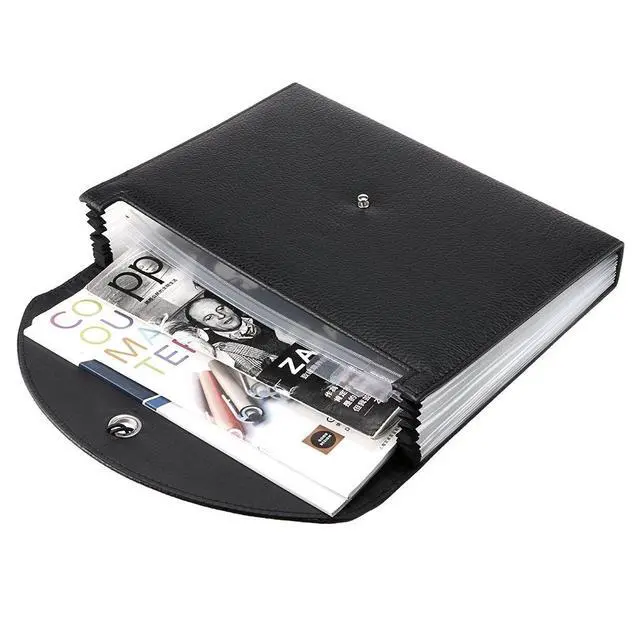 Alt view image 5 of 7 - PU Leather Expanding File Folders-13 Pockets A4 Letter Size Paper File Folder Accordion Business Document Organizer with Fasteners and Tabs (Black)