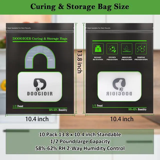 Alt view image 2 of 6 - 1/2 LB Curing & Storage Bags, Curing Bags for Food Storage, Double-Tracked Zip Closure Heat Sealable upright Cure Bags, Reusable Humidity Control Bags (13.8 x 10.4 in, 10 Pack)