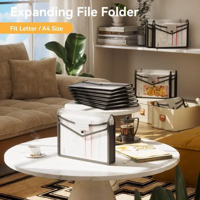 Alt view image 2 of 6 - 6-Pack Plastic Expanding File Folders, Folders for Documents with Snap Closure, Large Capacity Document Envelopes, Fits Letter/A4 Size Paper - Black