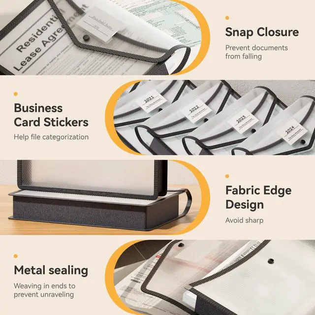 Alt view image 4 of 6 - 6-Pack Plastic Expanding File Folders, Folders for Documents with Snap Closure, Large Capacity Document Envelopes, Fits Letter/A4 Size Paper - Black