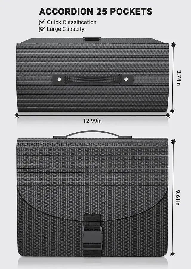 Alt view image 3 of 7 - 25 Pockets Expanding File Folder with Handle,Expandable File Organizer,Portable Accordion File Organizer A4 Letter Size,Adjustable Strap,Perfect Filing Folders for Documents,Colored Tabs