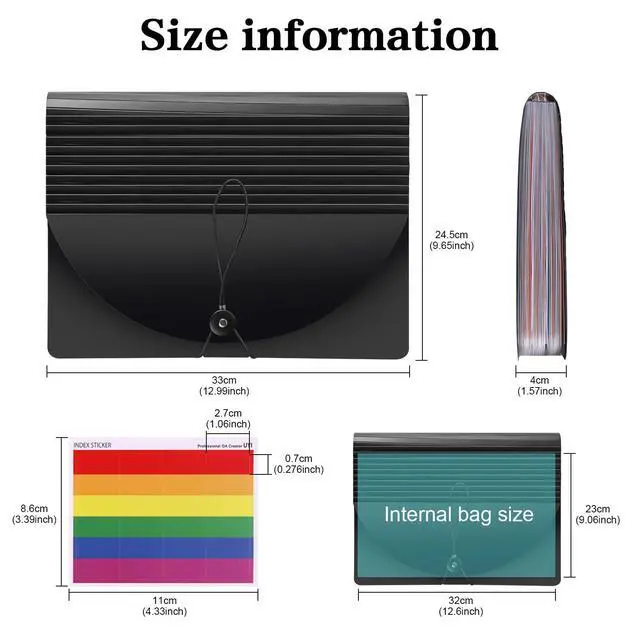 Alt view image 3 of 7 - 37-Pocket Expanding File Folder with Labels, A4/Letter Size Accordion Document Organizer, Portable Black Folder for Office, Travel, Business, School & Home