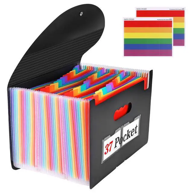 Alt view image 4 of 7 - 37-Pocket Expanding File Folder with Labels, A4/Letter Size Accordion Document Organizer, Portable Black Folder for Office, Travel, Business, School & Home