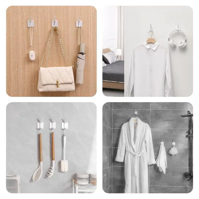 Alt view image 3 of 7 - Heavy Duty Adhesive Wall Hooks, 30 lb Max Load Waterproof Hooks for Bathroom Towels Coats Bags, No Drill Damage-Free for Renters Apartment Dorm, Matte Gold, 4 Pack
