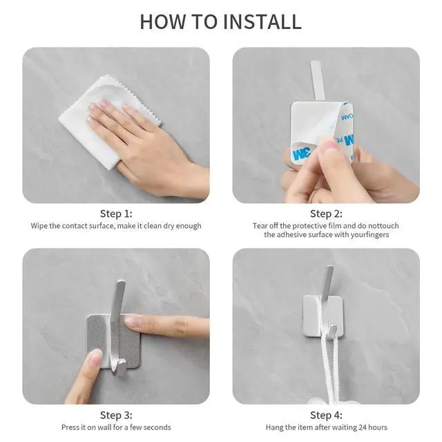 Alt view image 4 of 7 - Heavy Duty Adhesive Wall Hooks, 30 lb Max Load Waterproof Hooks for Bathroom Towels Coats Bags, No Drill Damage-Free for Renters Apartment Dorm, Matte Gold, 4 Pack