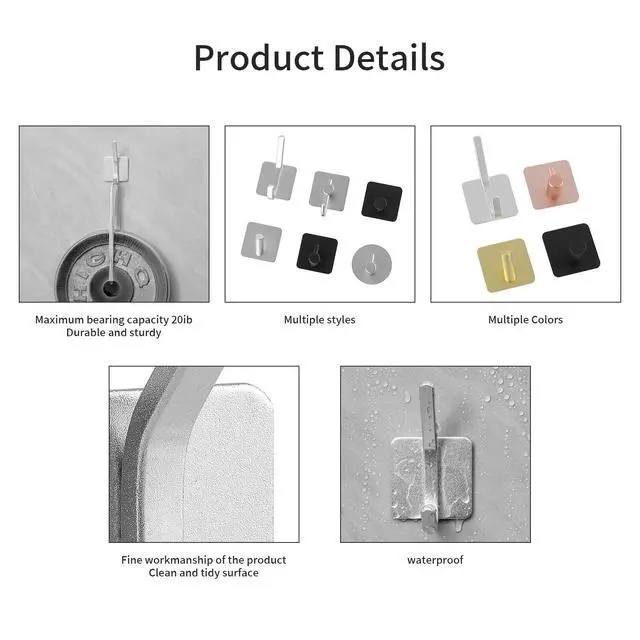 Alt view image 5 of 7 - Heavy Duty Adhesive Wall Hooks, 30 lb Max Load Waterproof Hooks for Bathroom Towels Coats Bags, No Drill Damage-Free for Renters Apartment Dorm, Matte Gold, 4 Pack