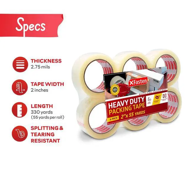 Alt view image 3 of 7 - Heavy Duty Clear Packing Tape, 2-Inch x 55-Yard, Pack of 6 UV Resistant | Clear Mailing Tape Compliant to US Postal Mailing Regulations