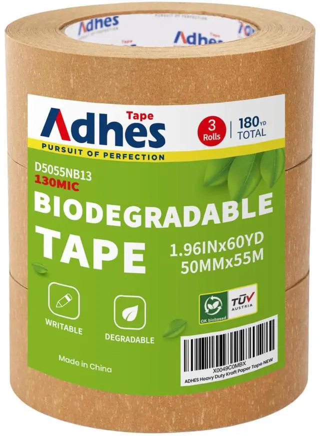 Main image of Kraft Paper Tape, 2 Inch x 60 Yards x 3 Rolls, Biodegradable Paper Packing Tape Writable & Uncoated Brown Shipping Tape for Shipping, Moving, Sealing