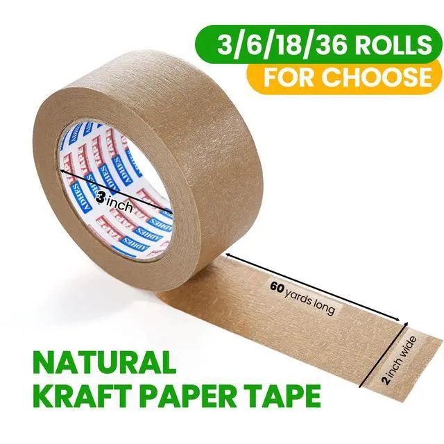 Alt view image 2 of 6 - Kraft Paper Tape, 2 Inch x 60 Yards x 3 Rolls, Biodegradable Paper Packing Tape Writable & Uncoated Brown Shipping Tape for Shipping, Moving, Sealing