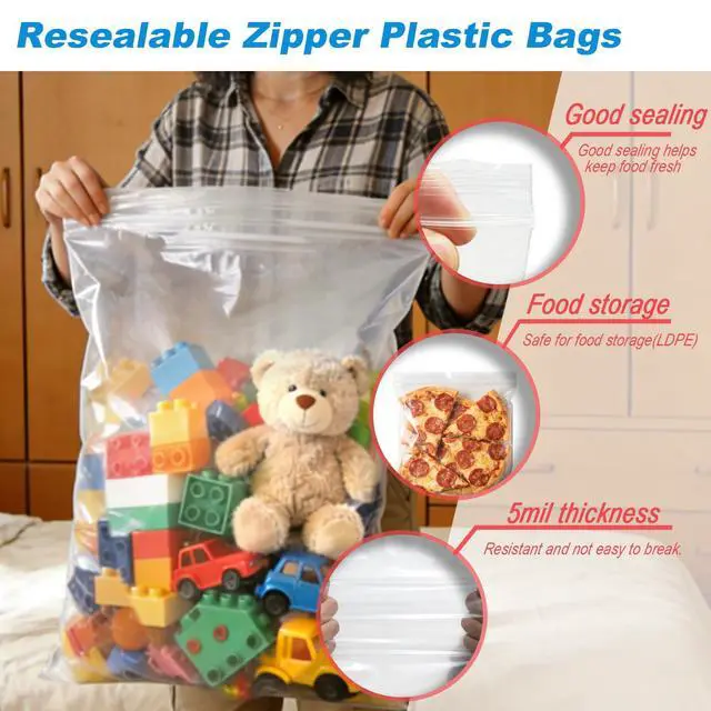 Alt view image 3 of 6 - 5 Gallon Large Zip Storage Bags 18x24 Inch Clear Plastic Bags Heavy Duty Reusable Zip Seal Lock Jumbo Poly Bags for Food,Travel,Moving,Clothes Thick 5Mil 10 Pack