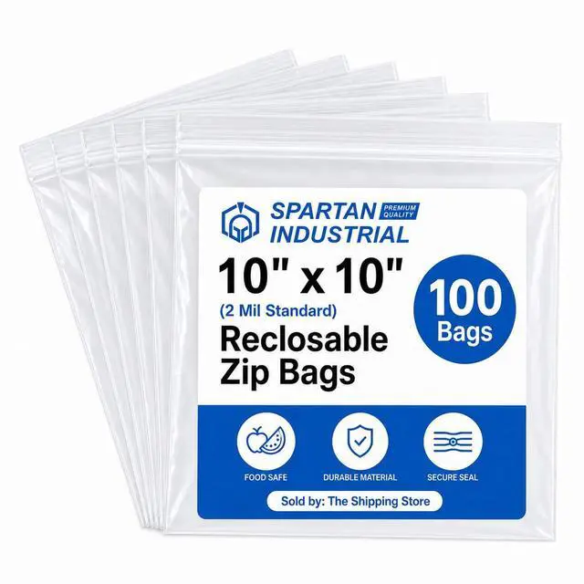 Main image of 10 X 10 (100 Count) 2 Mil Clear Reclosable Zip Plastic Poly Bags with Resealable Lock Seal Zipper