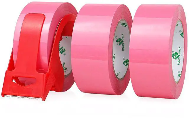Main image of Pink Packing Tape with Dispenser, 2.4 Mil 1.88 Inch x 110 Yards, 3 Refills Rolls Color Box Tape for Moving, Shipping and Packaging