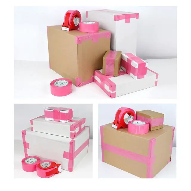 Alt view image 3 of 7 - Pink Packing Tape with Dispenser, 2.4 Mil 1.88 Inch x 110 Yards, 3 Refills Rolls Color Box Tape for Moving, Shipping and Packaging