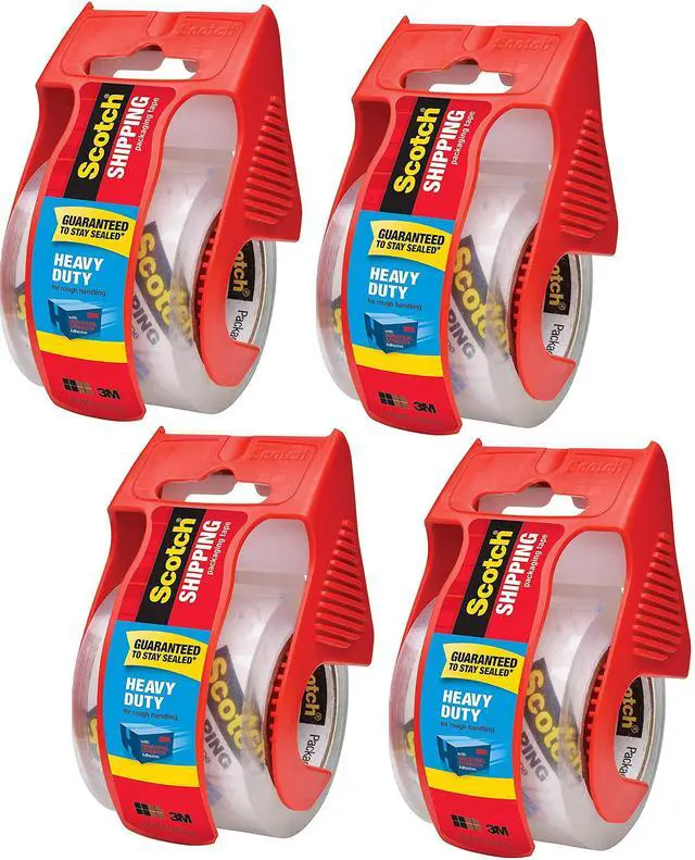 Main image of Heavy Duty Shipping Packaging Clear Tape FPMJY, 1" Core, 1.88" x 22.2 Yard, Red Dispenser, 4-Pack