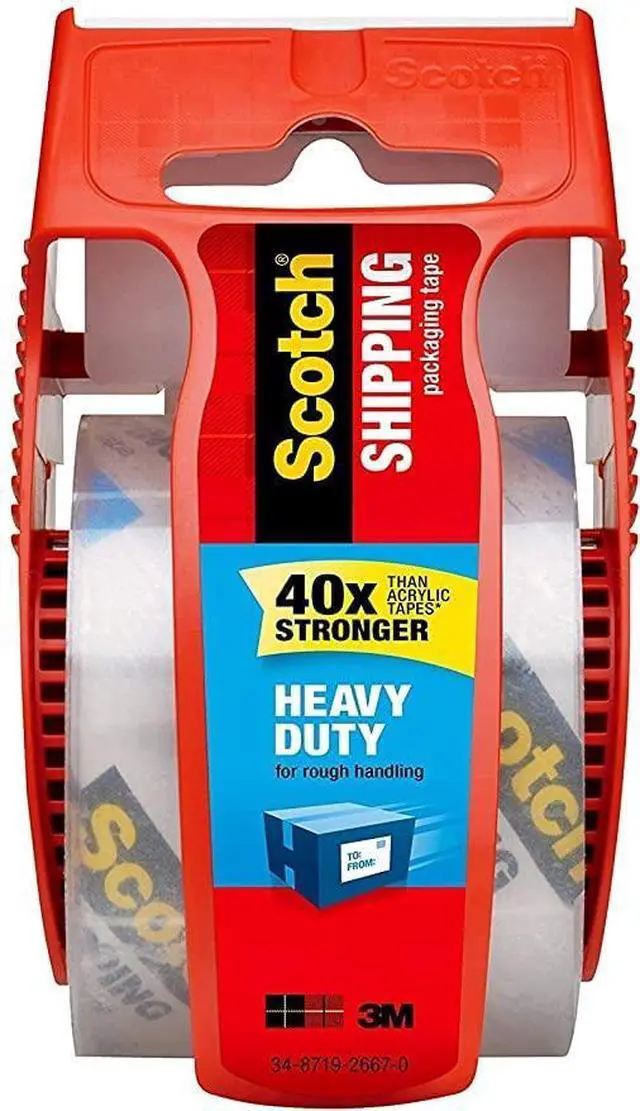Alt view image 3 of 3 - Heavy Duty Shipping Packaging Clear Tape FPMJY, 1" Core, 1.88" x 22.2 Yard, Red Dispenser, 4-Pack