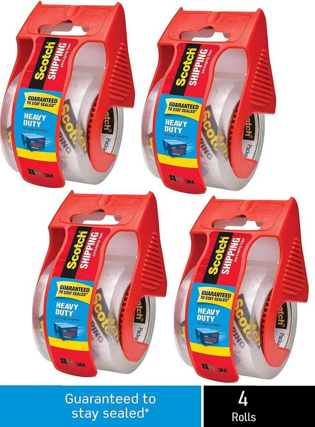 Alt view image 2 of 3 - Heavy Duty Shipping Packaging Clear Tape FPMJY, 1" Core, 1.88" x 22.2 Yard, Red Dispenser, 4-Pack