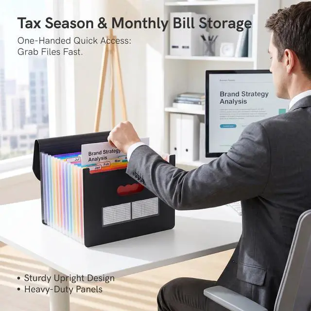 Alt view image 2 of 6 - 12-Pocket Accordion File Organizer, Expandable File Folder with Colorful A-Z Tabs, Portable Bill & Receipt Organizer, Desktop Letter/A4 Document Storage for Home & Office-Black