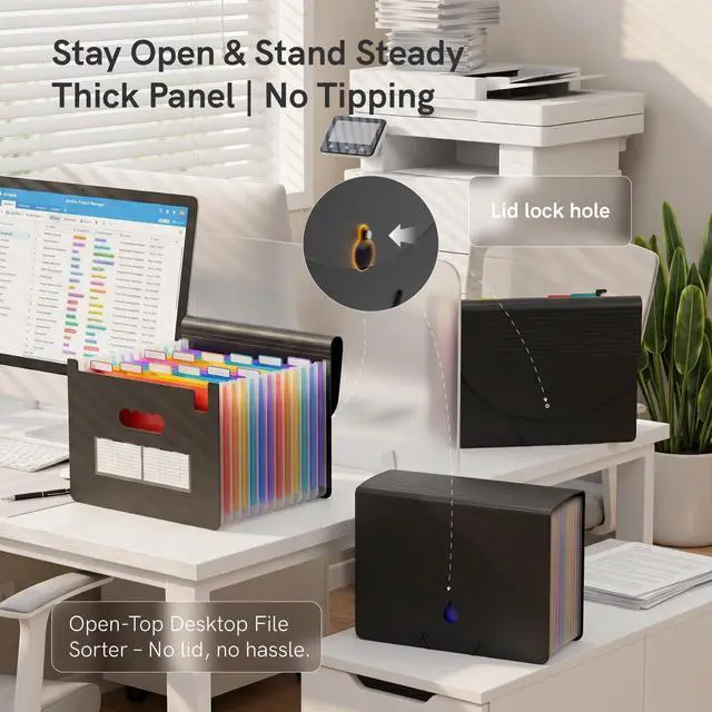 Alt view image 4 of 6 - 12-Pocket Accordion File Organizer, Expandable File Folder with Colorful A-Z Tabs, Portable Bill & Receipt Organizer, Desktop Letter/A4 Document Storage for Home & Office-Black
