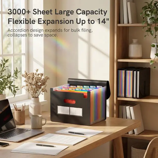 Alt view image 3 of 6 - 12-Pocket Accordion File Organizer, Expandable File Folder with Colorful A-Z Tabs, Portable Bill & Receipt Organizer, Desktop Letter/A4 Document Storage for Home & Office-Black