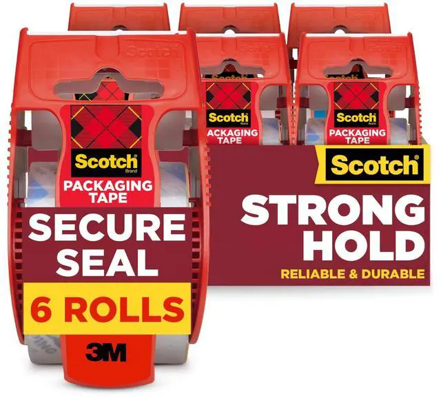 Main image of Secure Seal Packing Tape, Ultra Clear, Reliable and Durable Seal, 1.88 in x 800 in., 6 Packaging Rolls with Dispensers