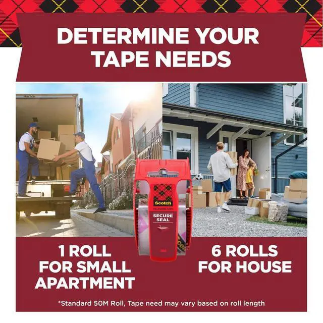 Alt view image 5 of 7 - Secure Seal Packing Tape, Ultra Clear, Reliable and Durable Seal, 1.88 in x 800 in., 6 Packaging Rolls with Dispensers