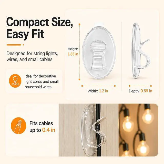 Alt view image 6 of 7 - Hooks Lights Clips Outdoor String - 3X Stronger Adhesion 20Pcs Clear Heavy Duty Hangers Waterproof Adhesive - Sticky Removable 0 Residue No Drill Indoor Garage - for Patio Fence Gutters Wall Christmas