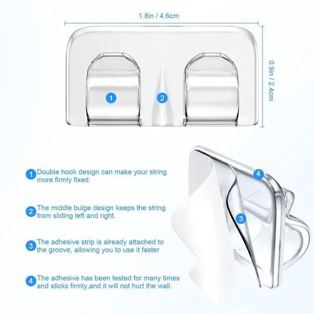 Alt view image 3 of 7 - Hooks for Outdoor String Lights Clips: 26Pcs Heavy Duty Light Hook with Waterproof Adhesive Strips - Outside Clear Cord Holders for Hanging Christmas Lighting - Outdoors Sticky Clip