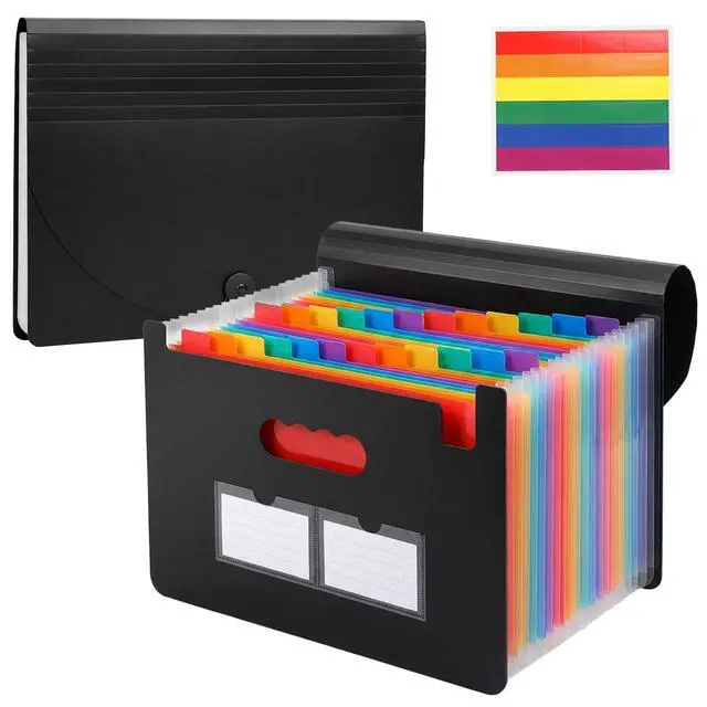 Main image of 13 Pockets Accordion File Organizer, Portable Expanding File Folder with Cover Labels Black Desktop Document Holder Letter A4 Paper Bill Receipt Storage for Student Teacher Office Home School Supplies