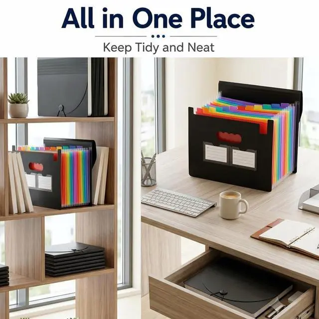 Alt view image 5 of 7 - 13 Pockets Accordion File Organizer, Portable Expanding File Folder with Cover Labels Black Desktop Document Holder Letter A4 Paper Bill Receipt Storage for Student Teacher Office Home School Supplies