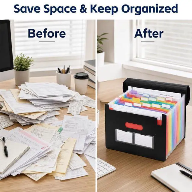 Alt view image 6 of 7 - 13 Pockets Accordion File Organizer, Portable Expanding File Folder with Cover Labels Black Desktop Document Holder Letter A4 Paper Bill Receipt Storage for Student Teacher Office Home School Supplies