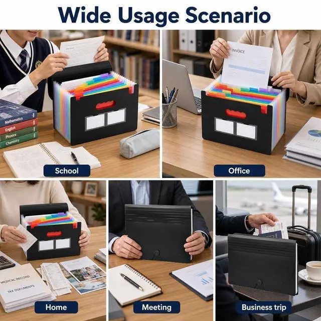 Alt view image 7 of 7 - 13 Pockets Accordion File Organizer, Portable Expanding File Folder with Cover Labels Black Desktop Document Holder Letter A4 Paper Bill Receipt Storage for Student Teacher Office Home School Supplies