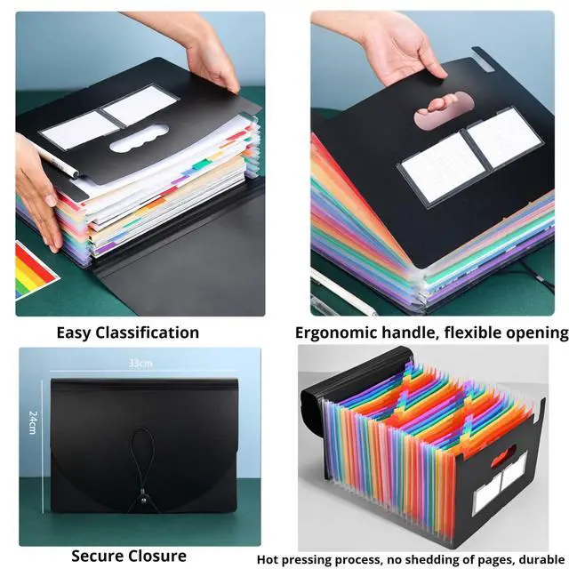 Alt view image 2 of 7 - 25 Pockets Accordion File Organizer Desktop Expanding File Folders with Colorful tabs for Paper Receipts, Bills&Taxes Organizer, Letter/A4 Size Document Holder for School, Office, Home