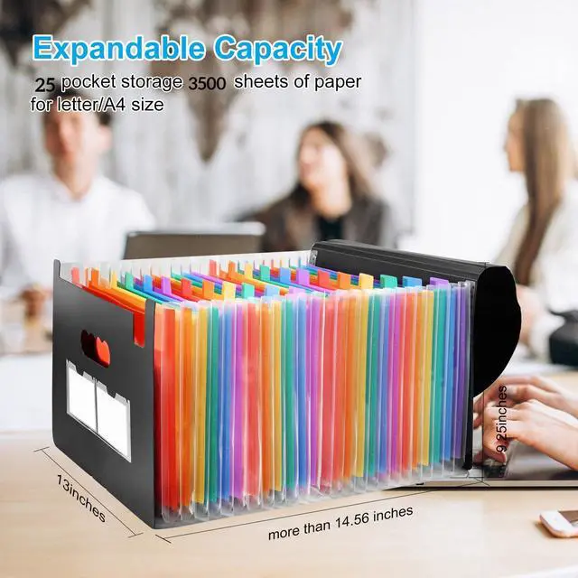 Alt view image 6 of 7 - 25 Pockets Accordion File Organizer Desktop Expanding File Folders with Colorful tabs for Paper Receipts, Bills&Taxes Organizer, Letter/A4 Size Document Holder for School, Office, Home