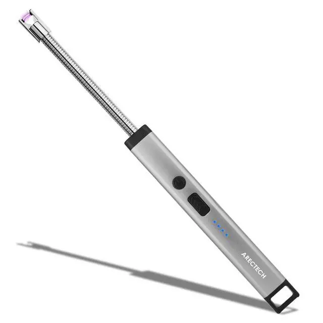 Main image of Candle Electric Lighter Rechargeable USB Arc Lighter for Candle Camping Fireworks Christmas Birthday Gifts with LED Light for Men Women Silver