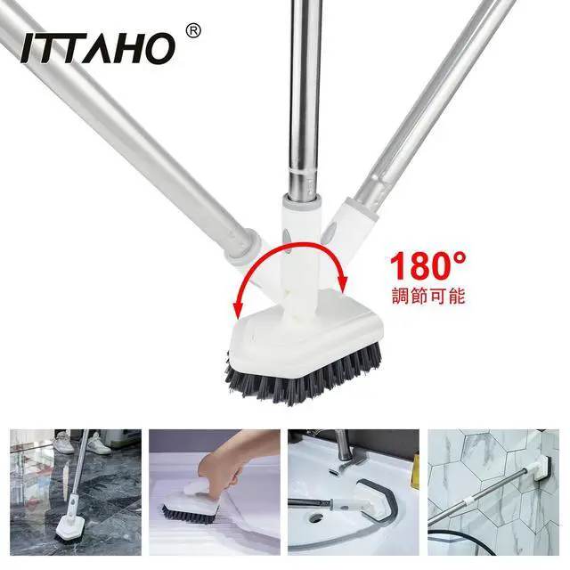 Alt view image 3 of 6 - Shower Tile Tub Scrubber Brush with 4 Cleaning Heads,Floor Scrub Brush with 56''Long Handle, Shower Cleaner Brush & Grout Cleaner Brush Set for Shower,Tile, Tub, Bathroom,Kitchen,Walls,Sink