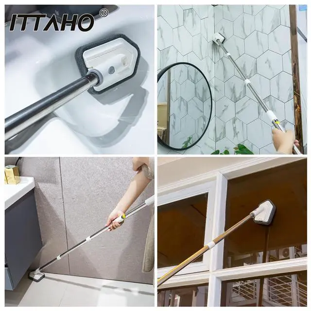 Alt view image 6 of 6 - Shower Tile Tub Scrubber Brush with 4 Cleaning Heads,Floor Scrub Brush with 56''Long Handle, Shower Cleaner Brush & Grout Cleaner Brush Set for Shower,Tile, Tub, Bathroom,Kitchen,Walls,Sink