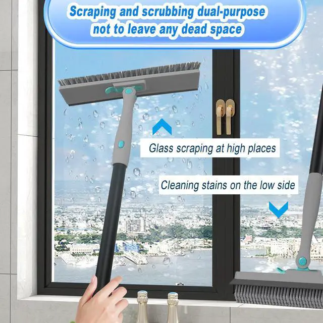 Alt view image 5 of 7 - Grout Brush with Long Handle V Shape Floor Scrub Brush Stiff Bristle Grout Scrubber for Cleaning Bathroom Garage Kitchen Wall Tub Tile (1, Grey)