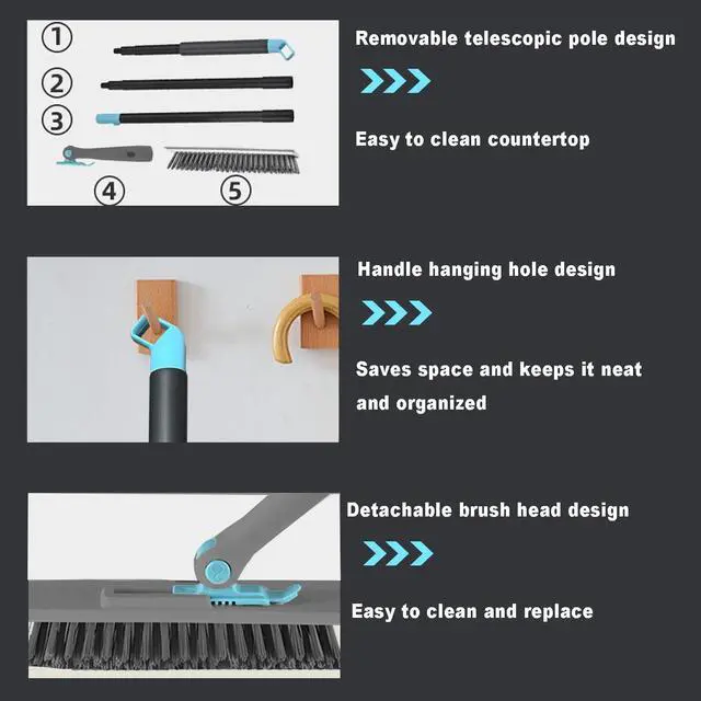 Alt view image 7 of 7 - Grout Brush with Long Handle V Shape Floor Scrub Brush Stiff Bristle Grout Scrubber for Cleaning Bathroom Garage Kitchen Wall Tub Tile (1, Grey)