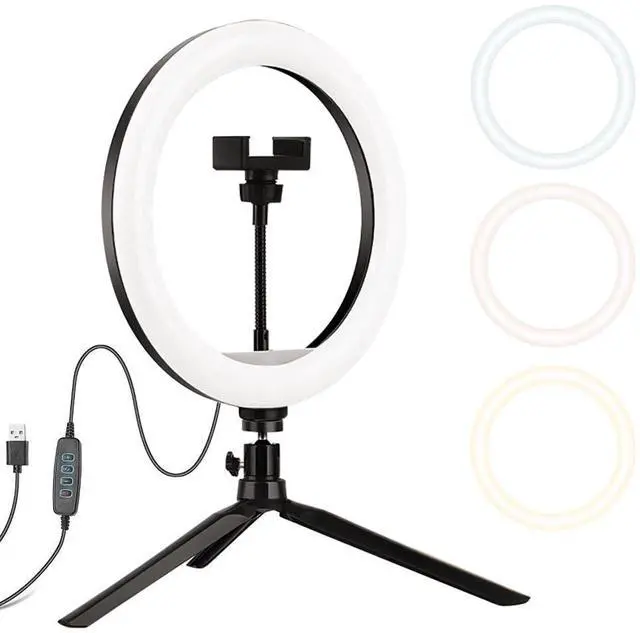 Main image of 10" Selfie Ring Light with Tripod & Phone Holder Dimmable LED Circle Light for Live Streaming, Makeup, YouTube & TikTok, Compatible with iOS/Android Phones, Black