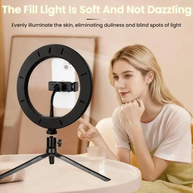 Alt view image 3 of 4 - 10" Selfie Ring Light with Tripod & Phone Holder Dimmable LED Circle Light for Live Streaming, Makeup, YouTube & TikTok, Compatible with iOS/Android Phones, Black