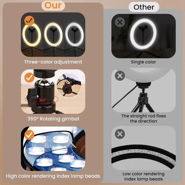 Alt view image 4 of 4 - 10" Selfie Ring Light with Tripod & Phone Holder Dimmable LED Circle Light for Live Streaming, Makeup, YouTube & TikTok, Compatible with iOS/Android Phones, Black