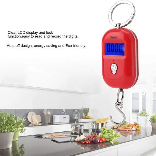 Alt view image 3 of 7 - Mini Electronic Scale, Fish Weighing Scales Red Portable 25Kg/5G Hanging Scale Digital Pocket Key Chain Weight Hook Kitchen Food Weight Gauge Measuring Tools with Backlight for Home Farm Market