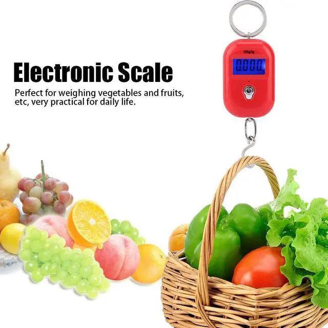 Alt view image 2 of 7 - Mini Electronic Scale, Fish Weighing Scales Red Portable 25Kg/5G Hanging Scale Digital Pocket Key Chain Weight Hook Kitchen Food Weight Gauge Measuring Tools with Backlight for Home Farm Market