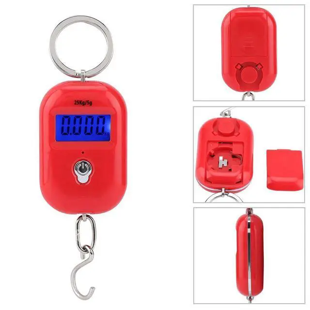 Alt view image 4 of 7 - Mini Electronic Scale, Fish Weighing Scales Red Portable 25Kg/5G Hanging Scale Digital Pocket Key Chain Weight Hook Kitchen Food Weight Gauge Measuring Tools with Backlight for Home Farm Market
